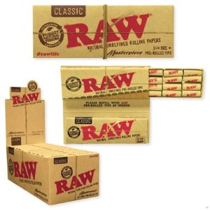 Raw Classic Masterpiece 1 1/4 Size+Pre Rolled Tips 24 Packs/Box