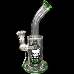 Pitbull Water Pipe 10inch Disc Perk Bent Neck Jade,B,Bk,Yw,Gr