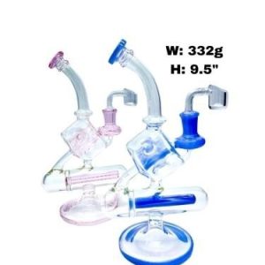 Bent Neck Colored Inline Diamond Dice Recycler Rig 3755