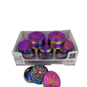 3 Part 50mm Grinder Rainbow Polished With Engraved Leaf Design