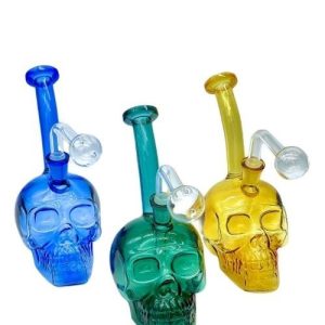 8in Skull Water Pipe With Bent Neck Multi Color
