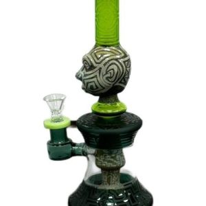 Mayan Face Waterpipe Etched Design W/ Bottom Perc