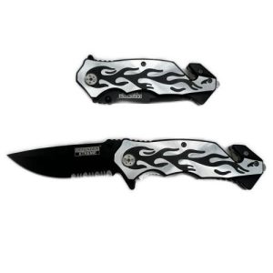 4.75" Flame Design Silver Handle Black Blade