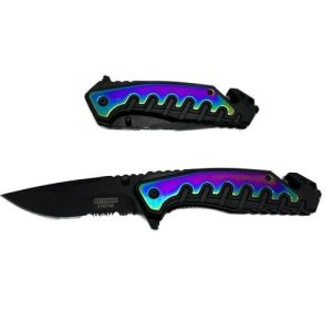 4.5" Closed S/A Knife W/ Black & Rainbow Titanium Handle Knife