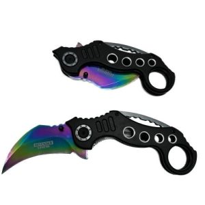 5.5" Karambit Black Handle Rainbow Blade Knife