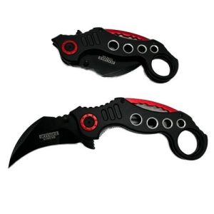 5.5" Karambit Black Handle Black Blade Red Rivet Ring & Rib