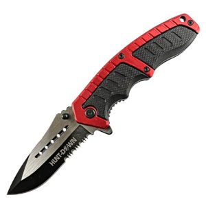 Hunt-Down 8.5" Red & Black Folding Spring Assisted Knife Stainle