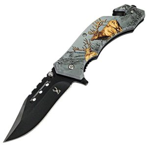 TheBoneEdge 8" Elk Wildlife Folding Knife Spring Assisted Stainl