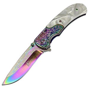 TheBoneEdge 8.5" Pearl White Handle Titanium Coating Blade Sprin