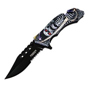 Defender-Xtreme 8" Sword Skull Spring Assist Folding Knife W/ Be