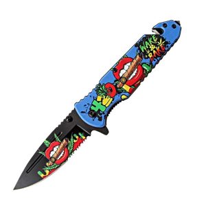 8.5" Lips Design Blue Handle Spring Assisted Folding Knife W/ Be