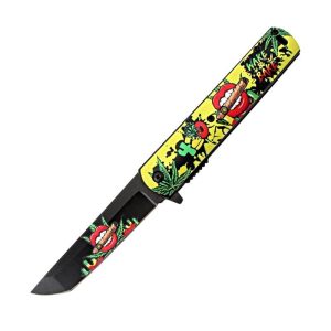 8" Yellow Handle Lips Design Spring Assisted Folding Knife W/ Be