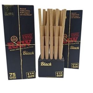 Raw Black Classic 1 1/4 Size 75CT Cones Per Package
