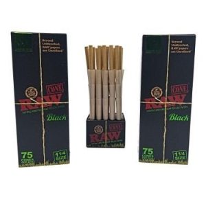 Raw Black Organic 1 1/4 Size 75CT Cones Per Package