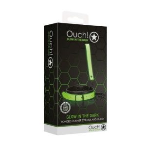 Ouch! Glow In The Dark Bonded Leather Collar And Leash