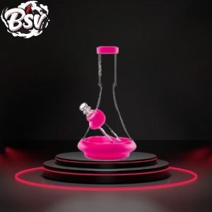 Grav Deco Beaker Water Pipe W/Silicone Accents Toxic Pink