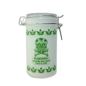 Stash Jar Large Frosted/ Warning Smoking May Cause Peace And Lov