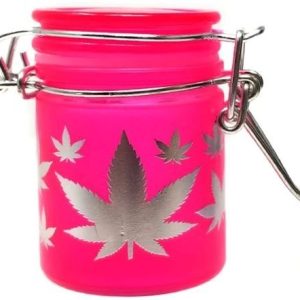Stash Jar Mini Frosted Neon Pink/Silver Leaves