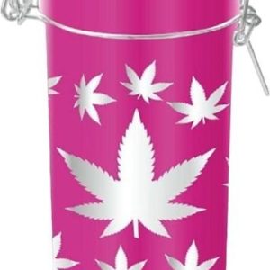 Stash Jar Large Frosted Neon Pink/Silver Leaves