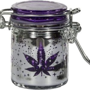 Stash Jar Mini Metallic Silver/Purple Leaf Galaxy