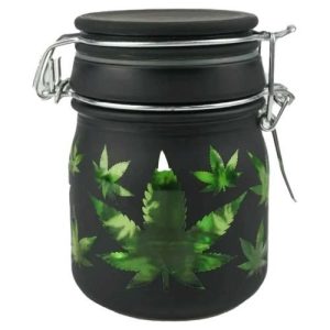 Stash Jar Medium Black Frosted/Green Leaves