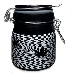 Stash Jar Large Leaf Black & White Checkerboard