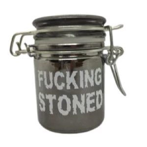 Stash Jar Medium Metallic Silver/Fucking Stoned