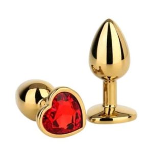 Ouch! Heart Gem Metal Butt Plug Large Gold Ruby Red