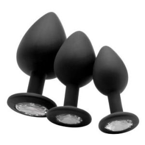 Ouch! Round Gem Metal Butt Plug Medium Gun Metal Diamond