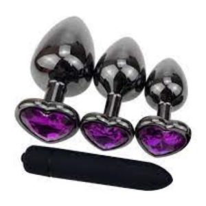 Ouch! Heart Gem Metal Butt Plug Medium Gun Metal Amethyst Purple