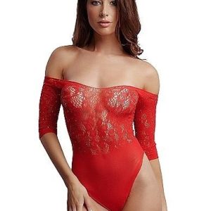 Shots Lingerie Crotchless Rhinestone Teddy - Red
