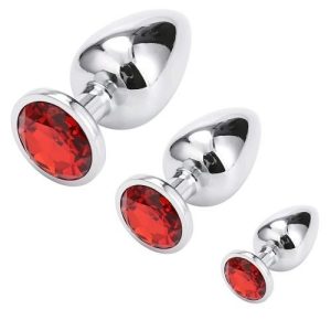Ouch! Round Gem Metal Butt Plug Small Silver Ruby Red