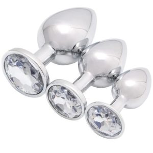 Ouch! Round Gem Metal Butt Plug Medium Silver Diamond