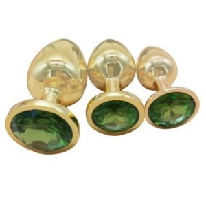 Ouch! Round Gem Metal Butt Plug Small Gold Emerald Green