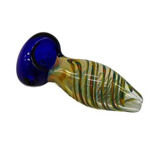 5359 3" Egg w/Blue Glass Bowl Color Changing and Stripe Swirls